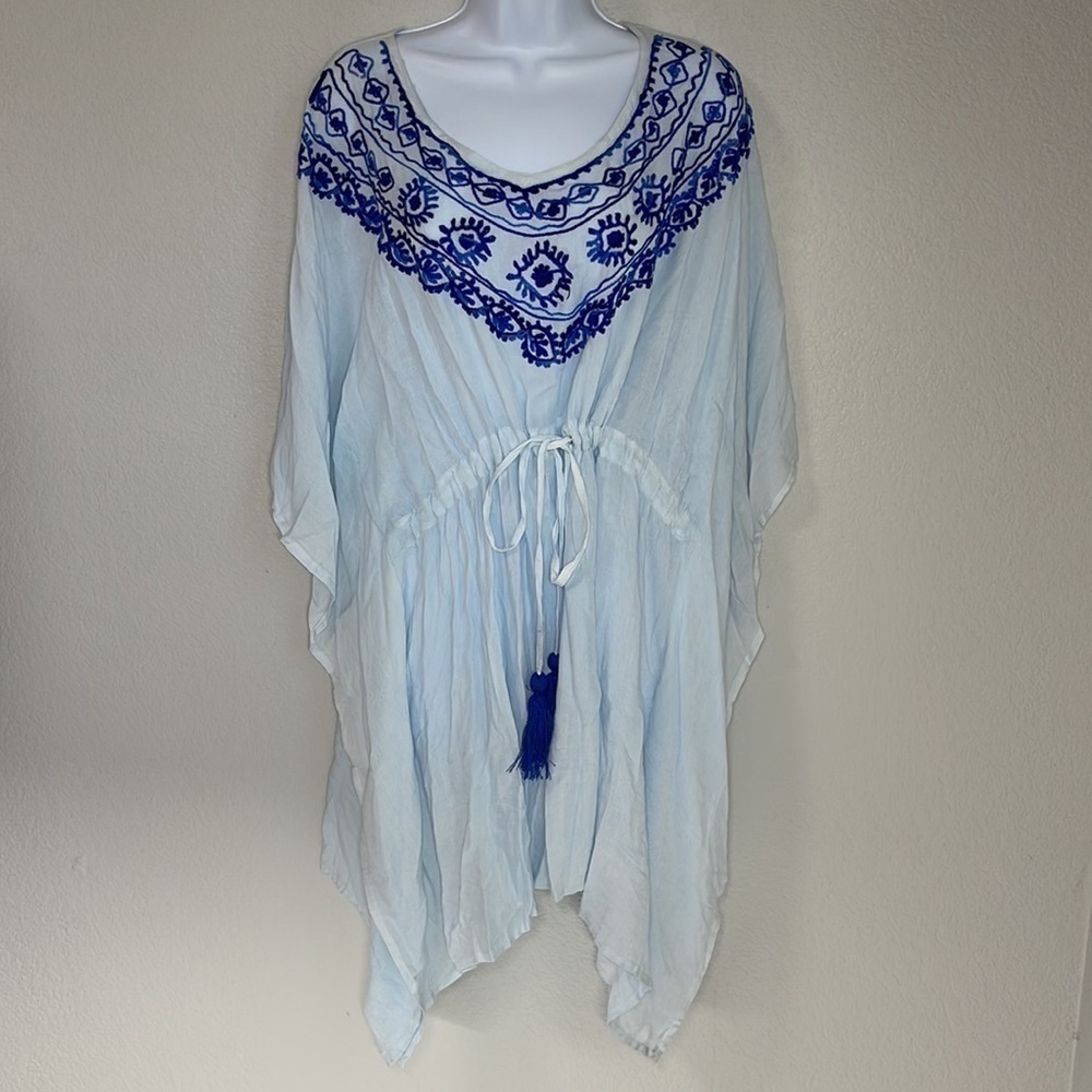 NWT Salty Lemon Blue Embroidered Swim Coverup Dress One Size OS